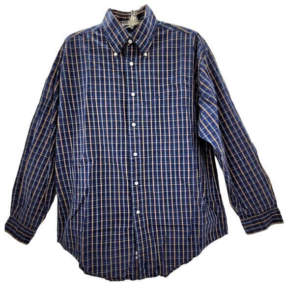 Tommy Hilfiger Blue Tan Plaid Long‎ Sleeve Button Up Vintage Men's Shirt Top - Picture 1 of 16